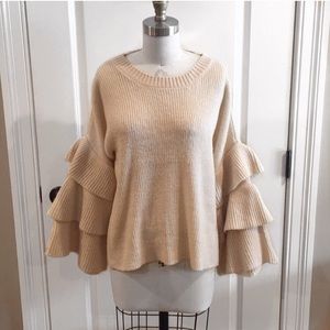 Cream Sweater w/ Ruffle Sleeves Francesca’s